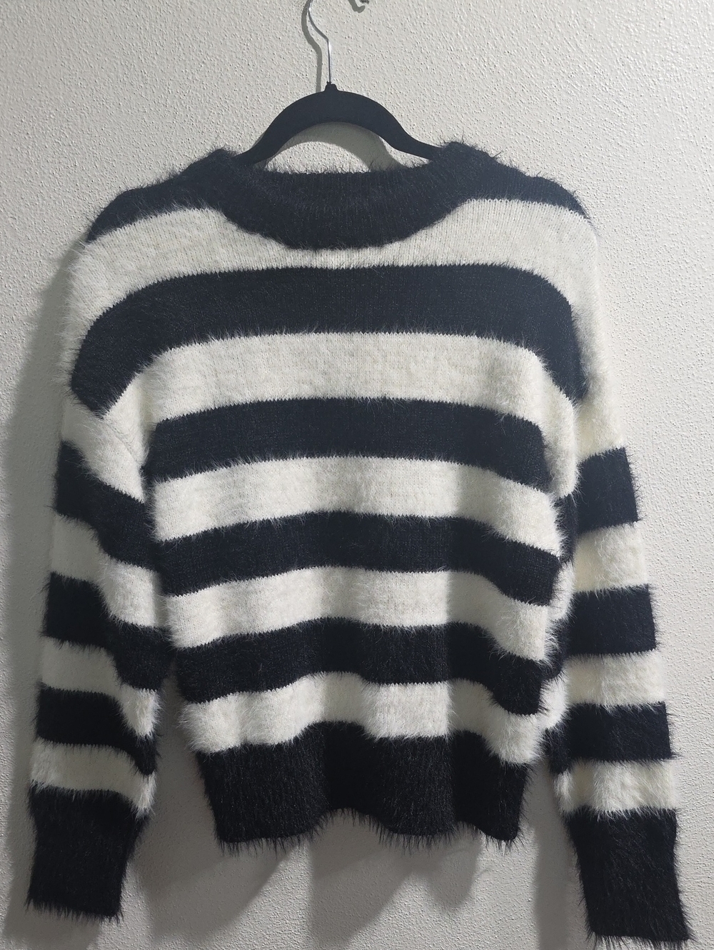 NWT A New Day Supersoft Fuzzy Black & White Striped Sweater
